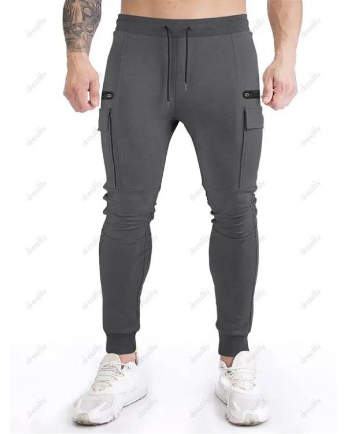 Zipper Flap Pockets Cargo Sweatpants Drawstring Elastic Waist Casual Sports Jogger Pants