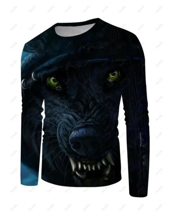 Animal Print T Shirt Round Neck Long Sleeve Casual Tee
