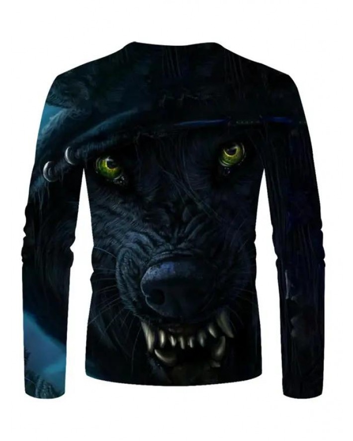 Animal Print T Shirt Round Neck Long Sleeve Casual Tee