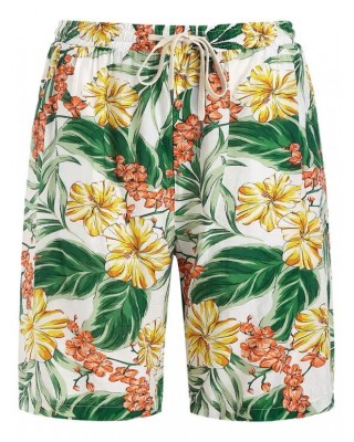 Tropical Floral Leaves Print Vacation Board Shorts