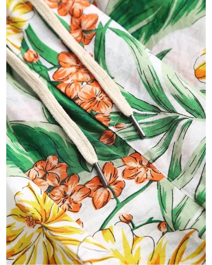 Tropical Floral Leaves Print Vacation Board Shorts