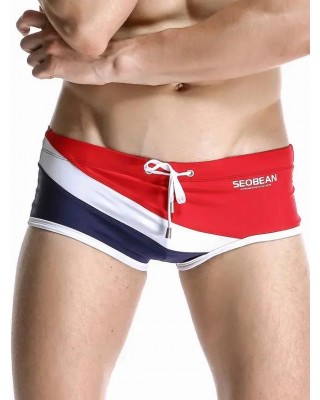 Beach Contrast Colorblock Sporty Swimming Trunks Drawstrings Short Swimming Bottom