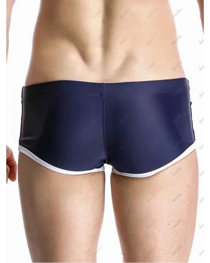 Beach Contrast Colorblock Sporty Swimming Trunks Drawstrings Short Swimming Bottom
