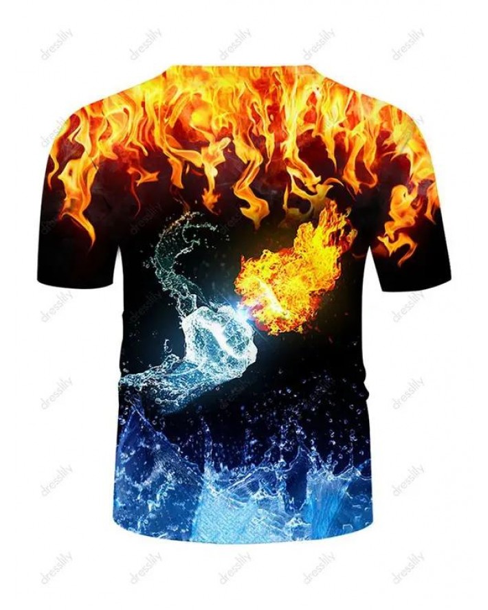 Water And Fire Fist Pattern Short Sleeve T-shirt