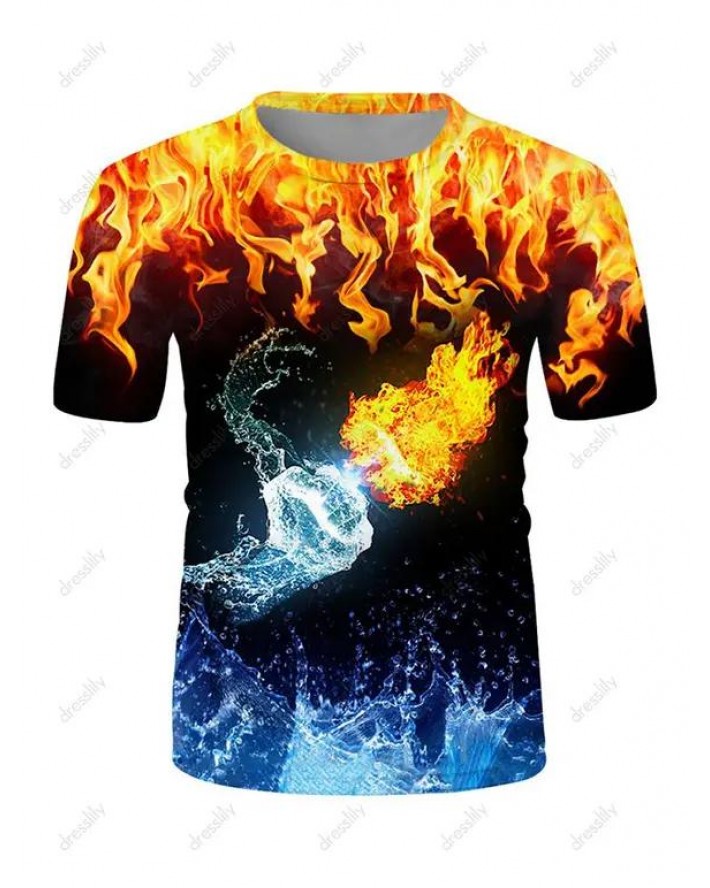 Water And Fire Fist Pattern Short Sleeve T-shirt