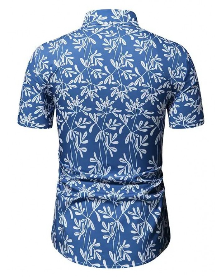 Leaf Allover Print Short Sleeve Shirt