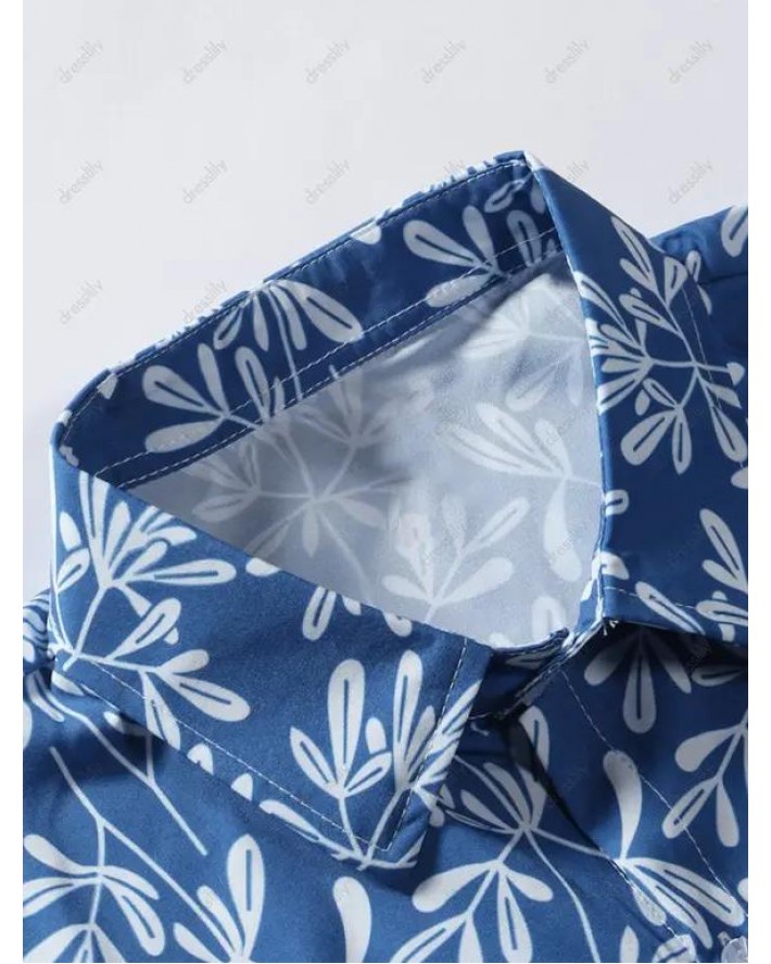 Leaf Allover Print Short Sleeve Shirt