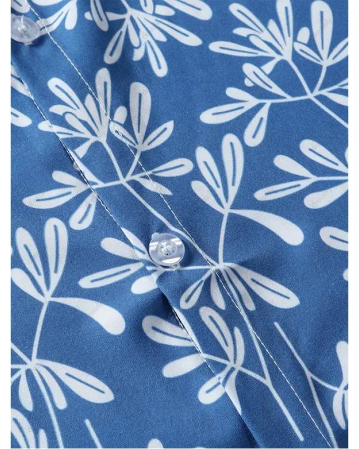 Leaf Allover Print Short Sleeve Shirt