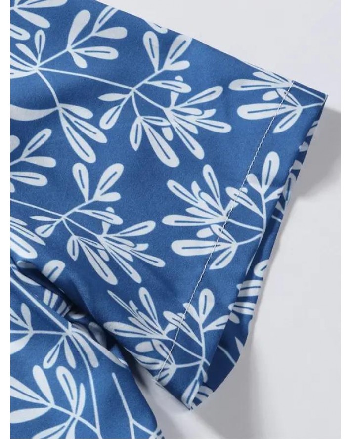 Leaf Allover Print Short Sleeve Shirt