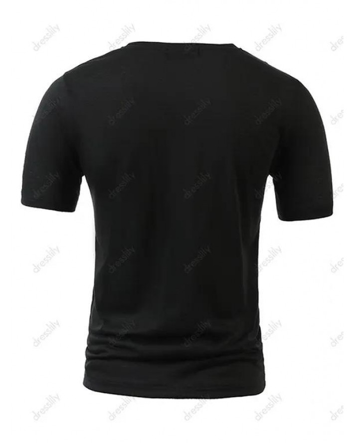 Asymmetric Short Sleeve T-shirt Solid Color Mock Button Zipper Casual Tee