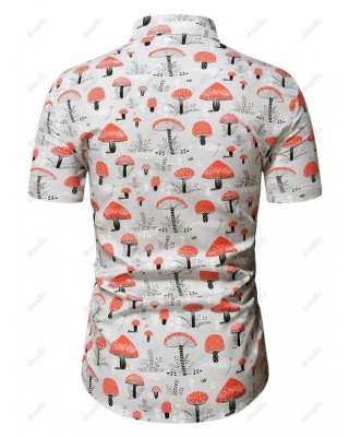 Allover Mushroom Print Button Up Shirt