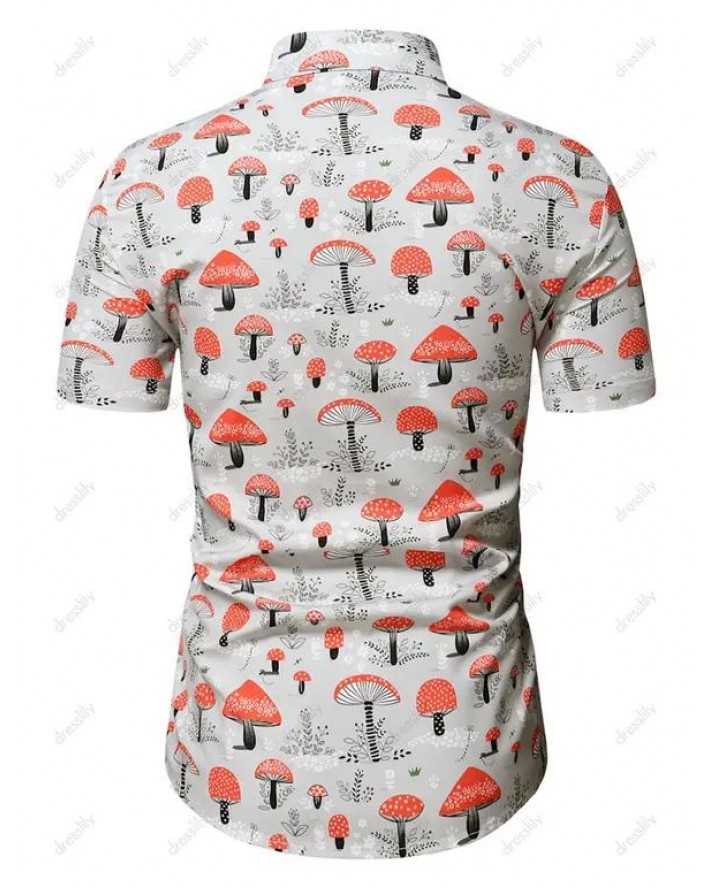 Allover Mushroom Print Button Up Shirt