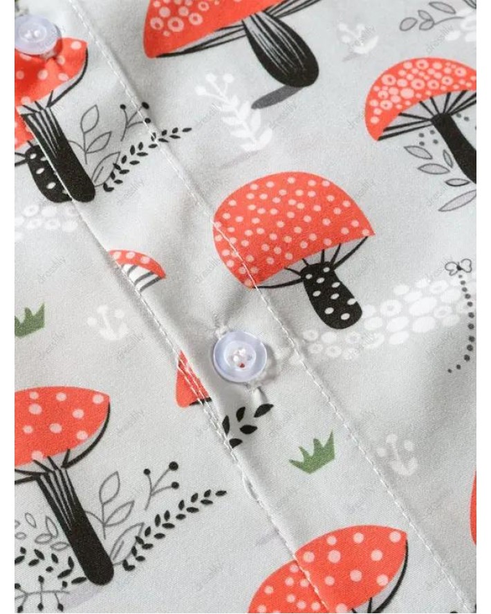 Allover Mushroom Print Button Up Shirt