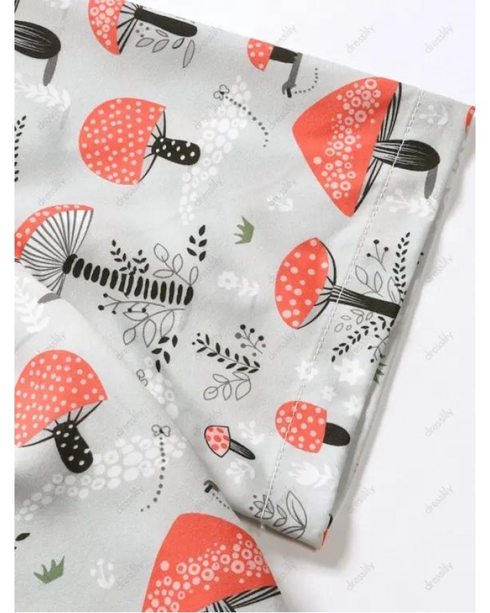 Allover Mushroom Print Button Up Shirt