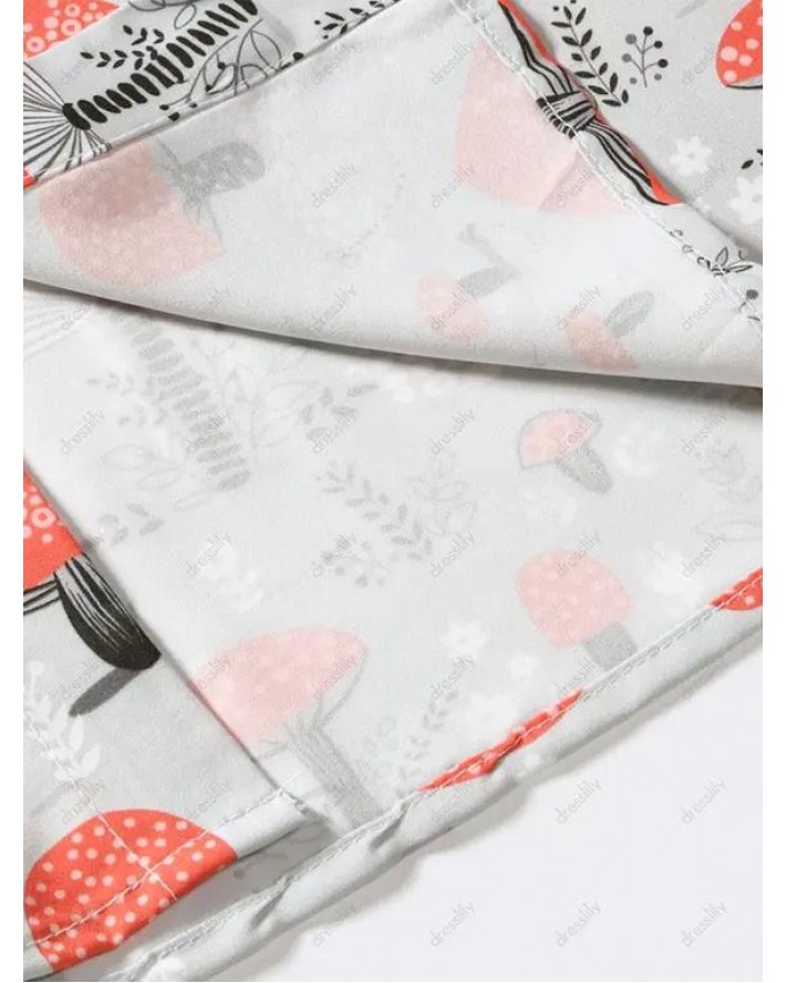 Allover Mushroom Print Button Up Shirt