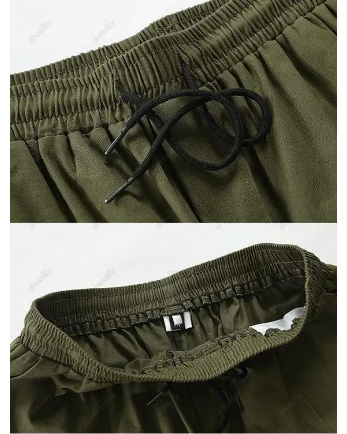 Cargo Pants Patchwork Pants Drawstring Flap Pocket Beam Feet Casual Long Pants