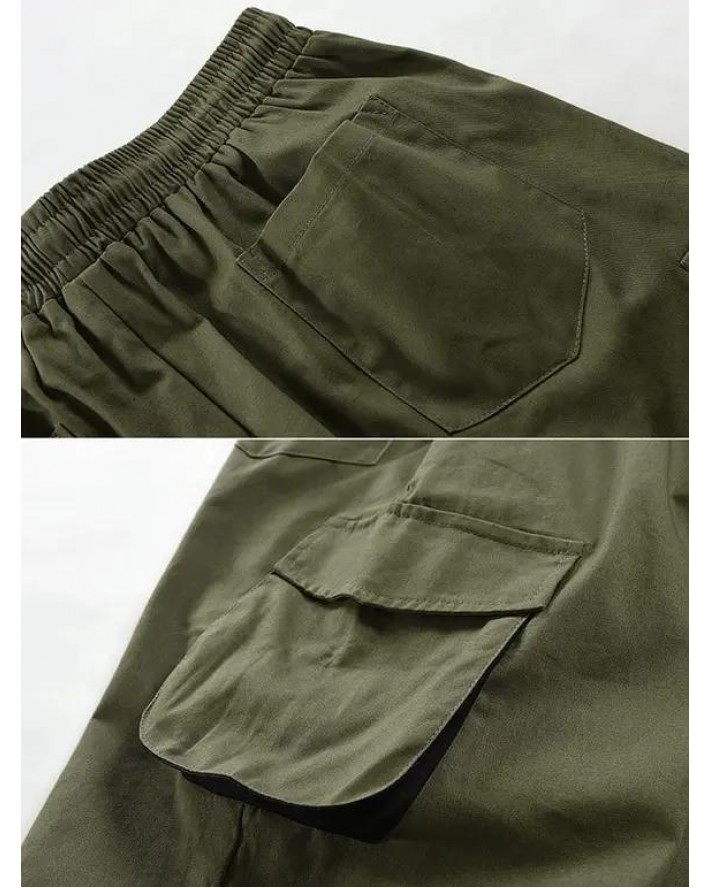 Cargo Pants Patchwork Pants Drawstring Flap Pocket Beam Feet Casual Long Pants