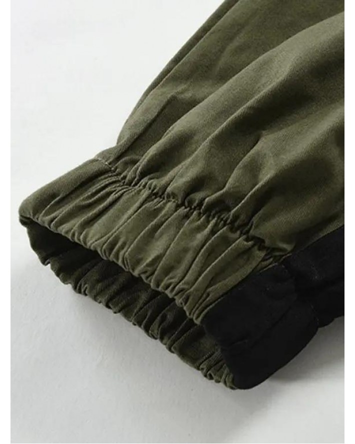 Cargo Pants Patchwork Pants Drawstring Flap Pocket Beam Feet Casual Long Pants