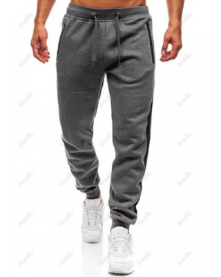 Patchwork Jogger Pants Drawstring Waist Zipper Pockets Beam Feet Sports Pants