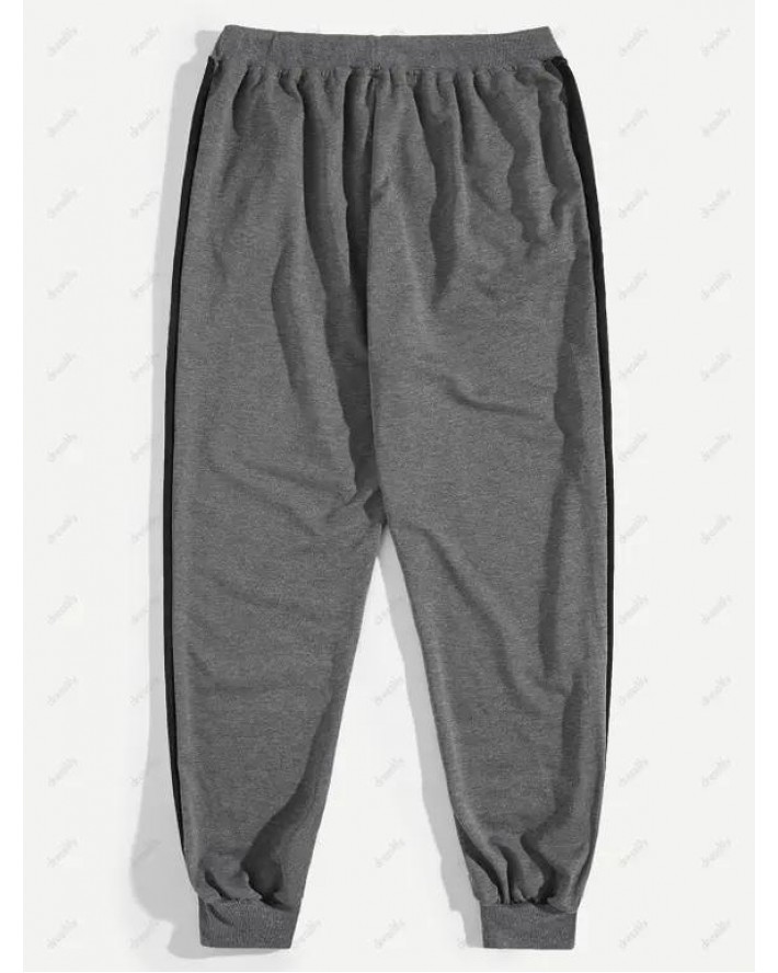 Patchwork Jogger Pants Drawstring Waist Zipper Pockets Beam Feet Sports Pants