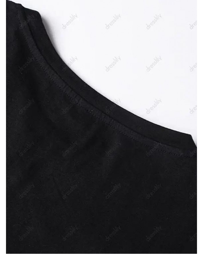 Skull Cross Star Slogan Print Graphic T-shirt Long Sleeve Round Neck Casual Tee