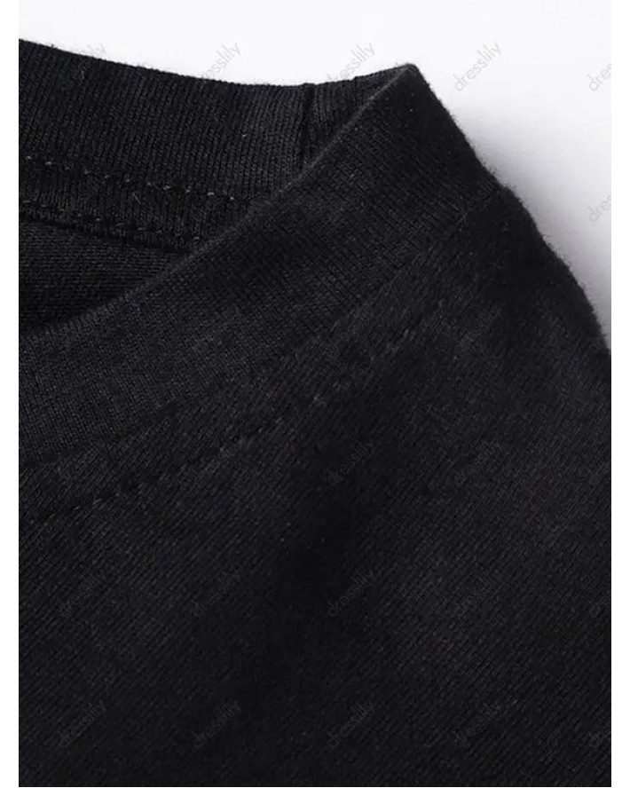 Skull Cross Star Slogan Print Graphic T-shirt Long Sleeve Round Neck Casual Tee