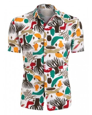 Plant Animal Print Short Sleeve Shirt