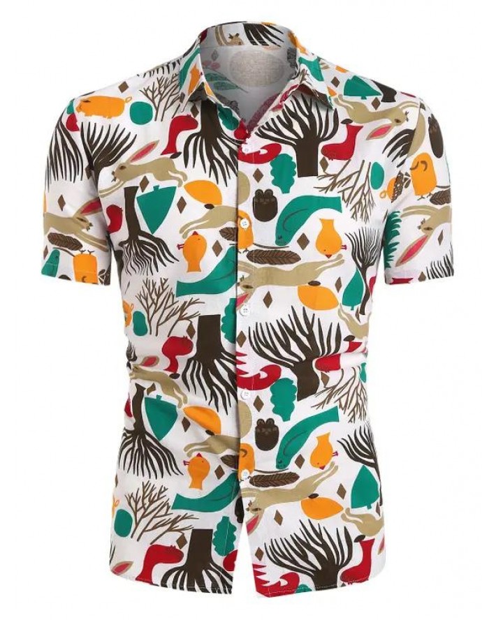 Plant Animal Print Short Sleeve Shirt