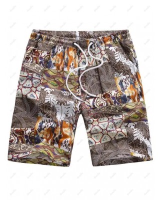 Tribal Plant Graphic Print Beach Shorts