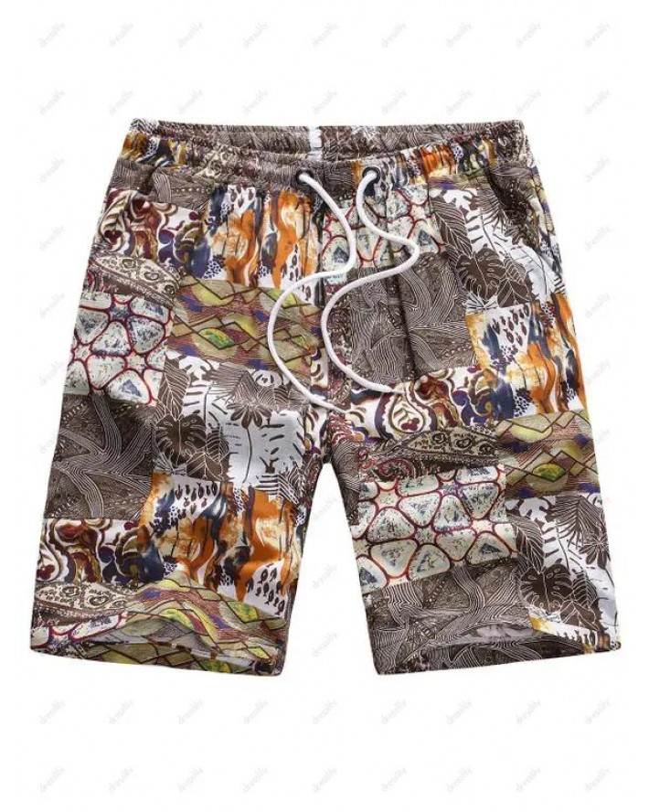 Tribal Plant Graphic Print Beach Shorts