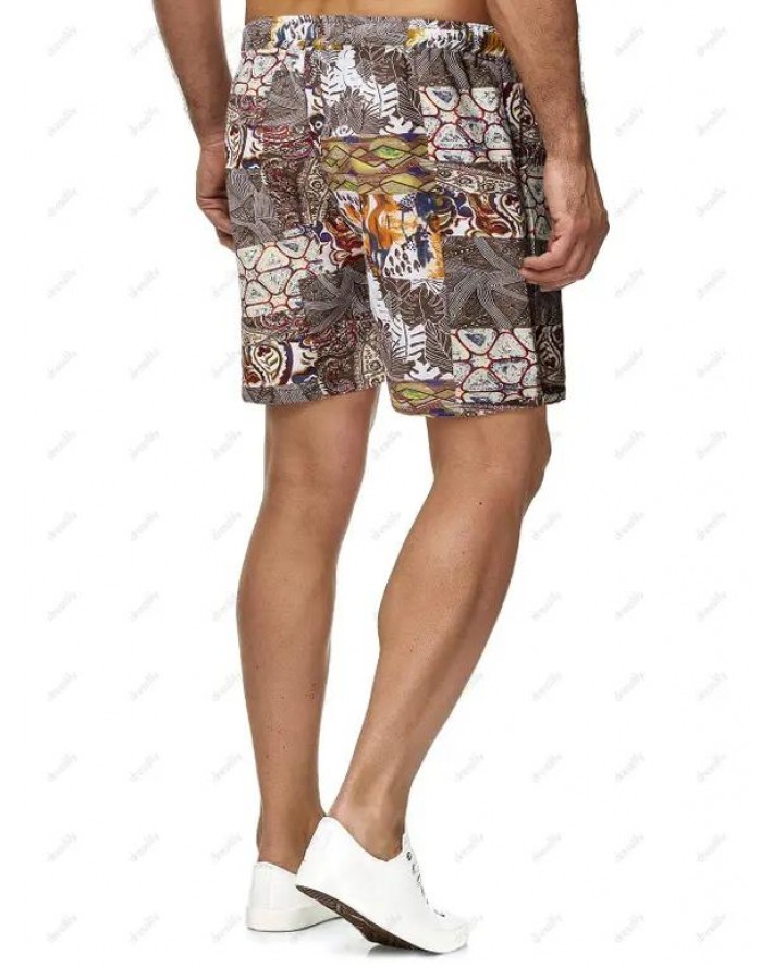 Tribal Plant Graphic Print Beach Shorts