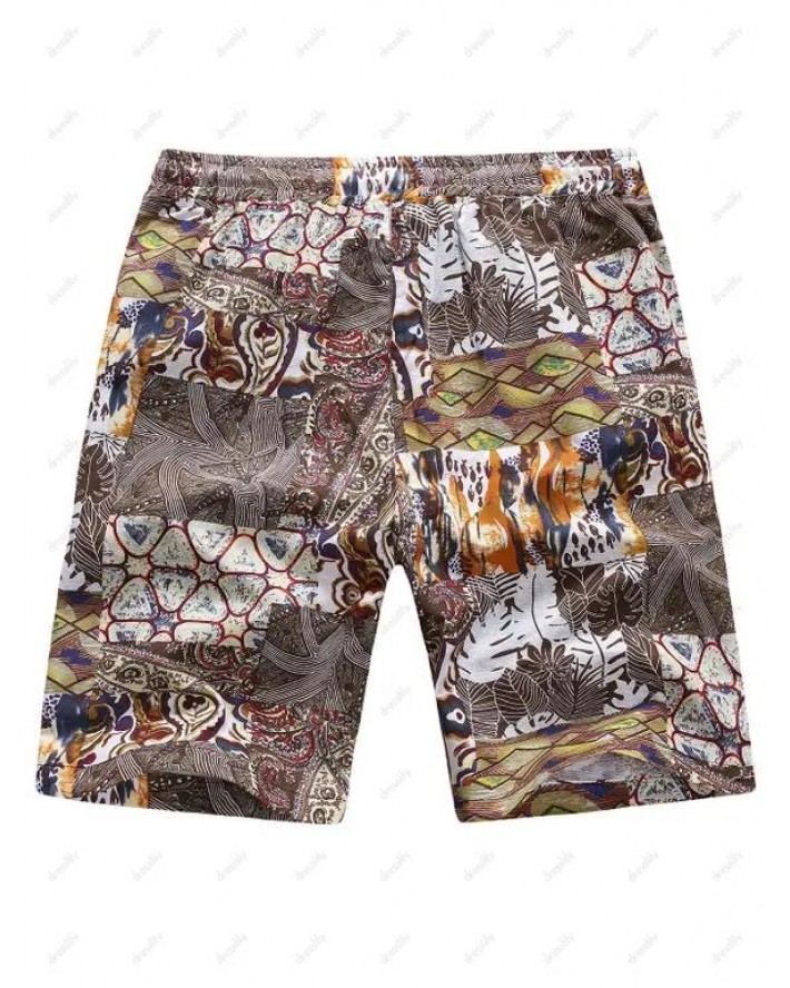 Tribal Plant Graphic Print Beach Shorts