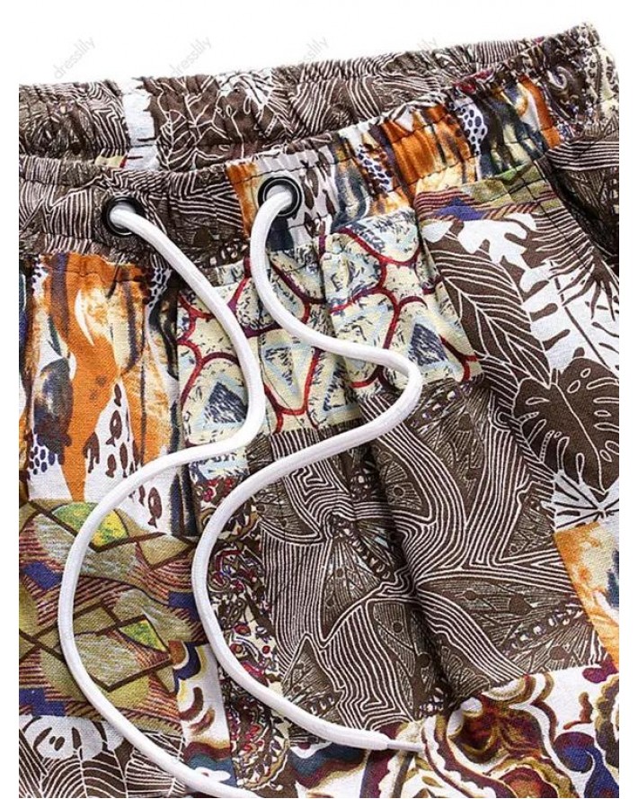 Tribal Plant Graphic Print Beach Shorts