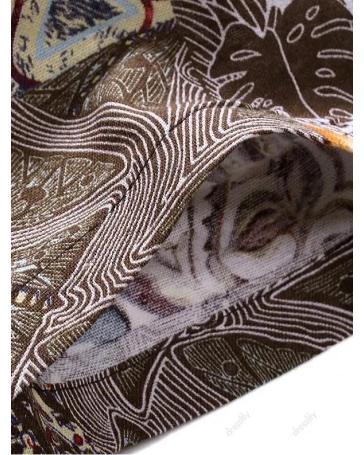 Tribal Plant Graphic Print Beach Shorts