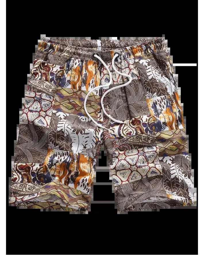 Tribal Plant Graphic Print Beach Shorts