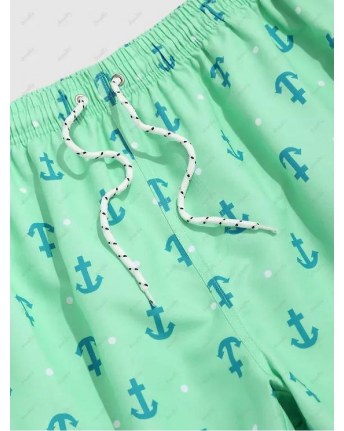 Nautical Style Boat Anchor Print Beach Shorts