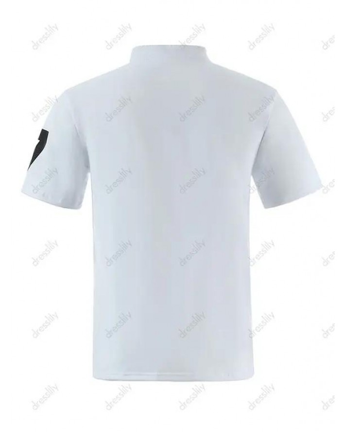 Contrasting Letter Print Short Sleeve T-shirt A Quarter Button Casual Tee