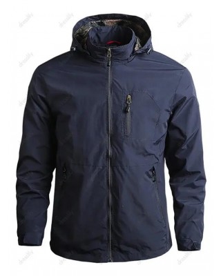 Embroidery Zipper Pocket Hooded Jacket