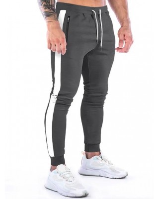 Colorblock Striped Trim Sport Sweatpants Zipper Pockets Drawstring Elastic Waist Casual Jogger Pants