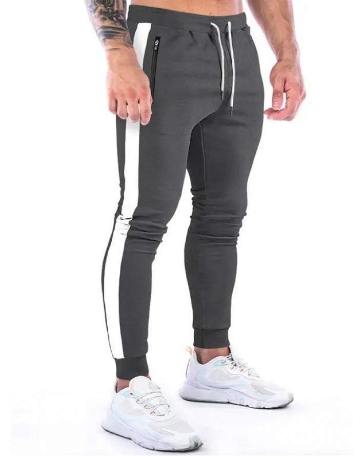 Colorblock Striped Trim Sport Sweatpants Zipper Pockets Drawstring Elastic Waist Casual Jogger Pants