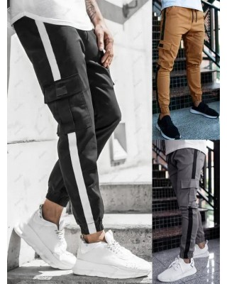 Jogger Pants Patchwork Pants Beam Feet Drawstring Flap Pocket Long Casual Cargo Pants