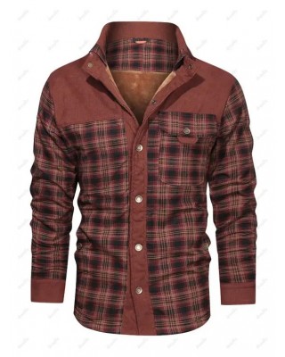 Button Up Plaid Print Fleece Jacket