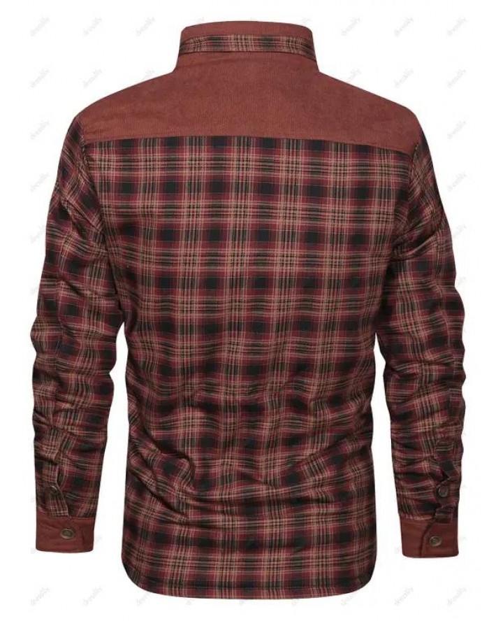 Button Up Plaid Print Fleece Jacket