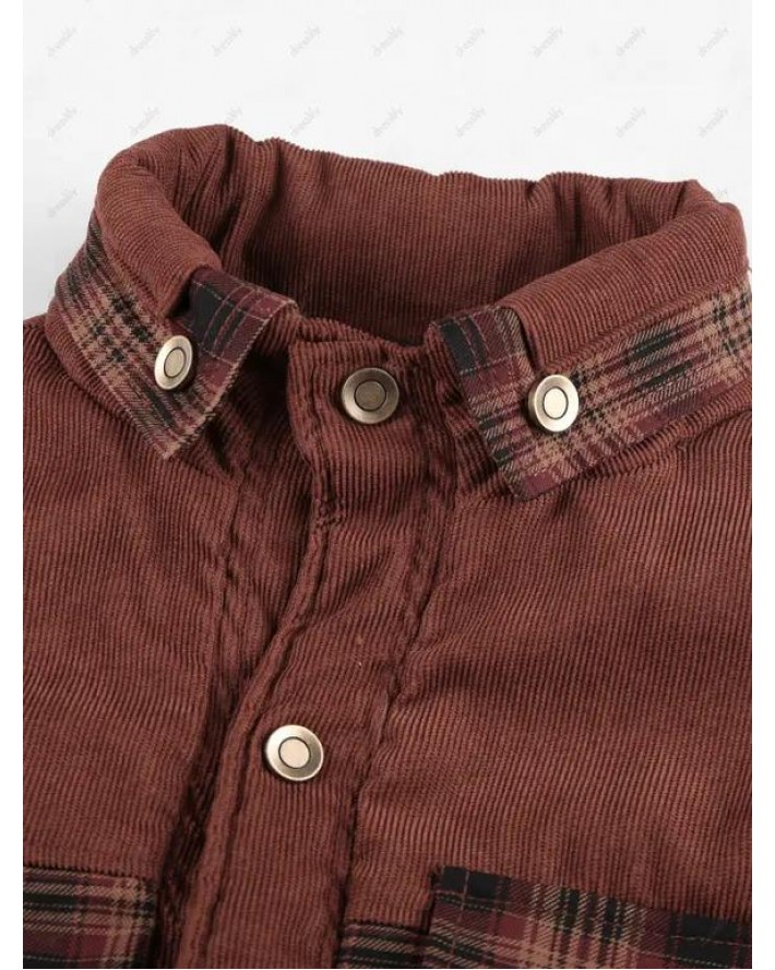 Button Up Plaid Print Fleece Jacket