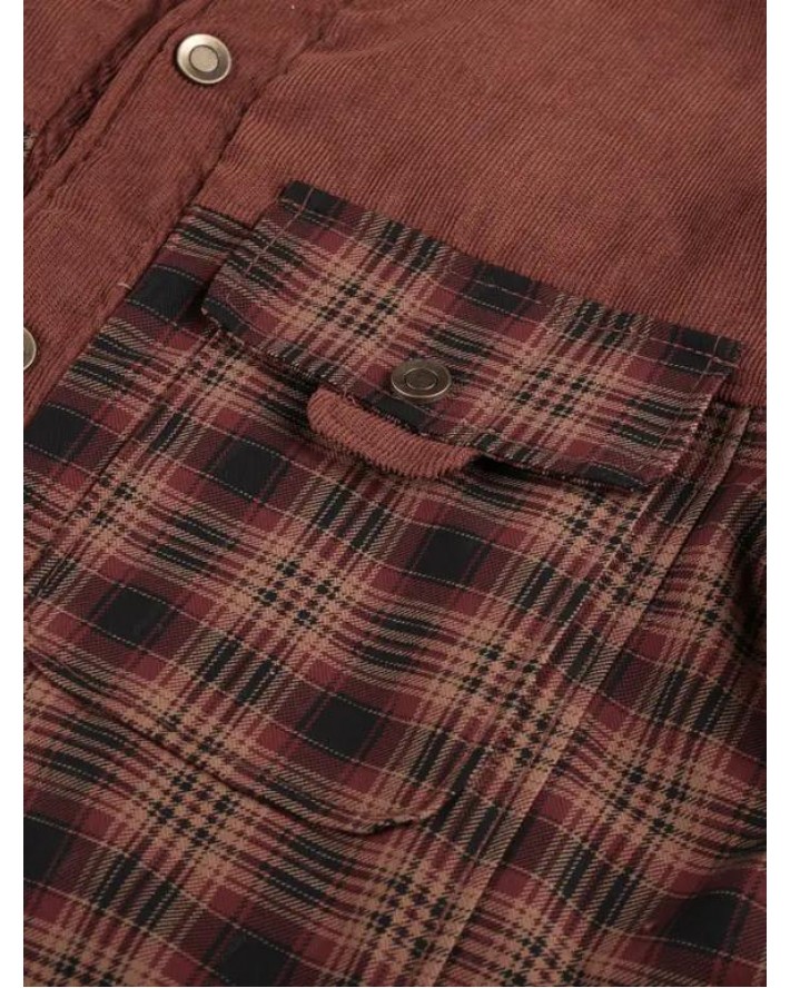 Button Up Plaid Print Fleece Jacket