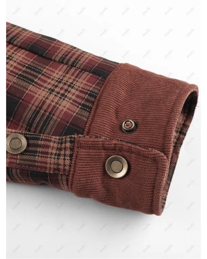Button Up Plaid Print Fleece Jacket