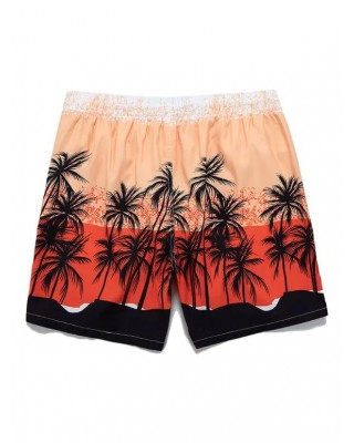 Drawstring Palm Tree Ombre Pocket Board Shorts