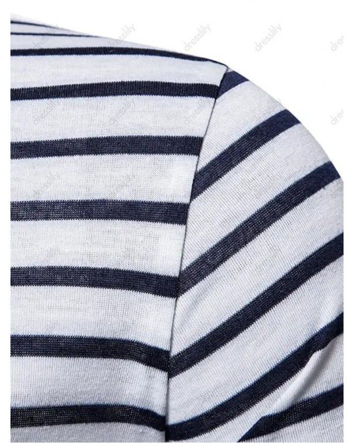 Turn Down Collar Striped Print T-shirt