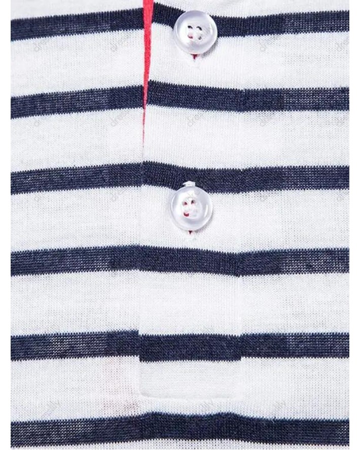 Turn Down Collar Striped Print T-shirt