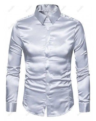 Fashion Satin Curved Hem Shirt